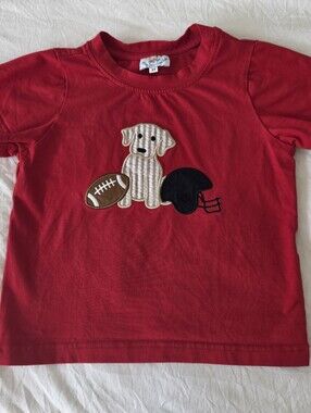 Busy Bees Smocks Dog And Football Red Tee T-shirt Boys 3T